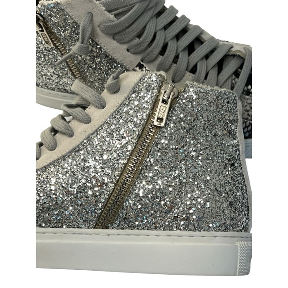 P448 Sneakers Womens 37 (US 6.5)‎ High Top Glitter Snakeskin Lace Skater Grunge - Picture 8 of 8